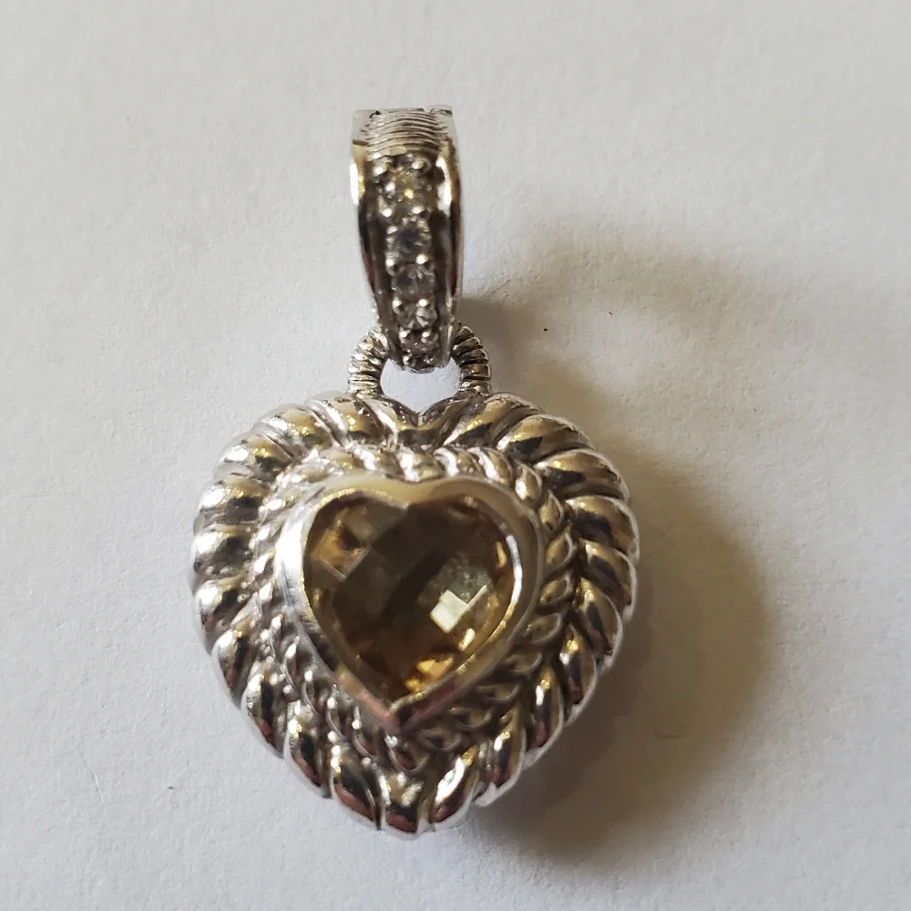 Judith Ripka Silver Heart Pendant with Champagne Stone - Picture 1 of 6